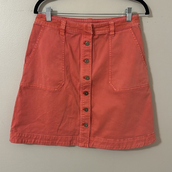 Pilcro Anthropologie Button Down Chino Coral Skirt Size 6 Preppy Autumn Classic - Picture 3 of 8